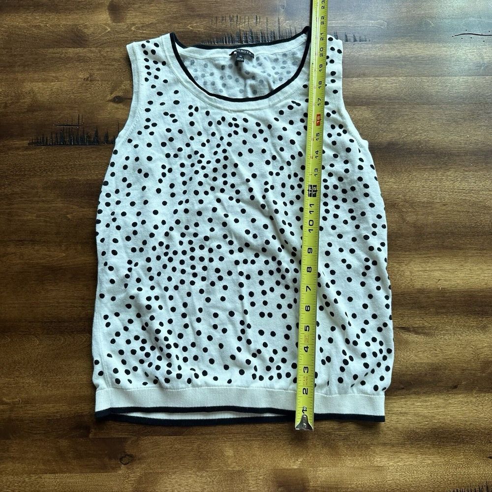Talbots Womens Sweater Tank white polka dot Black Scoop Neck Chicos US Sz M - Picture 2 of 4